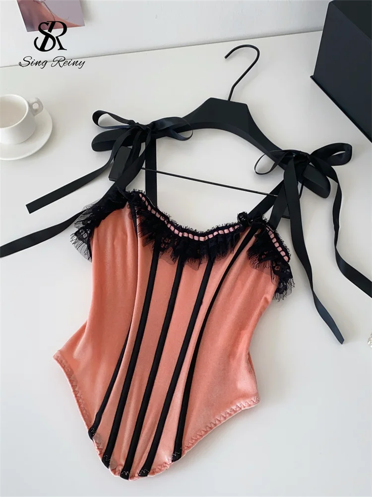 

SINGREINY женский Hotsweet корсет бандажные бретели кружевное тонкое нижнее белье топы модный ночной клуб сексуальное короткое корректирующее белье Camsiole