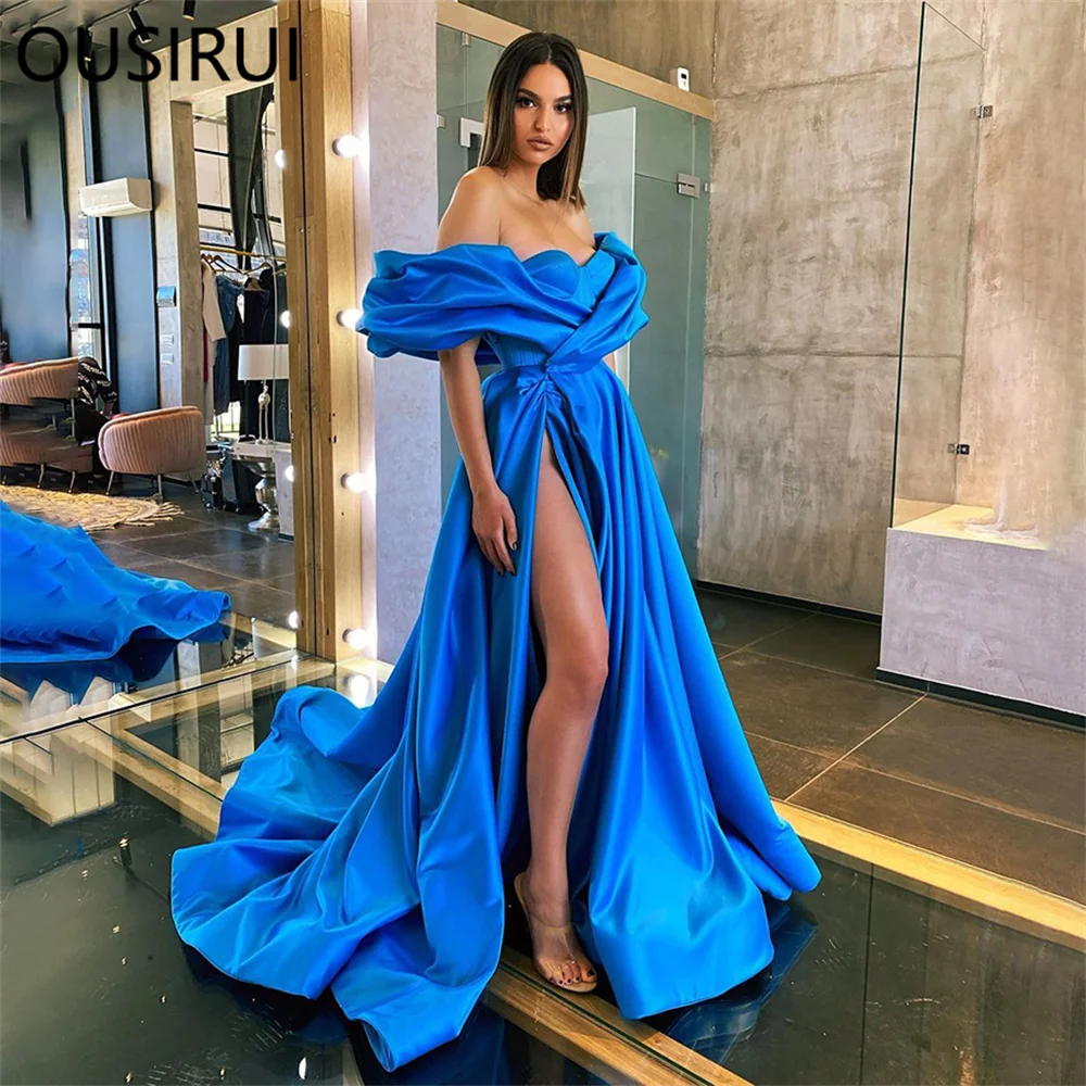 Vestido de noche plisado de satén con hombros descubiertos, traje Formal de corte de sirena con abertura lateral alta, Espalda descubierta, 2024