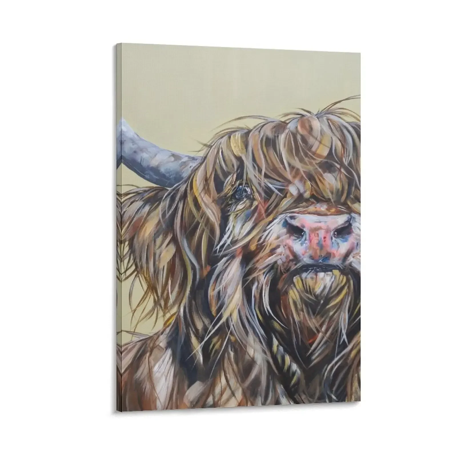 

Wally McWindy. Highland hairy cow, Heilan Scottish funny coo art by award-winning UK artist Sam Fenner Canvas Painting