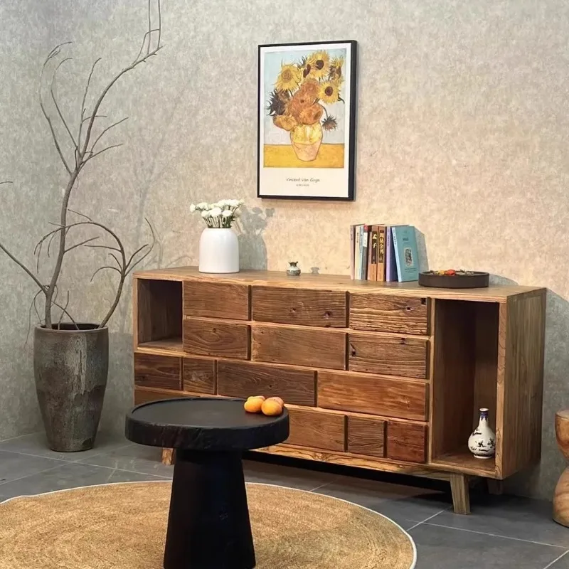 

Wabi Side Cabinet Teacup Rack Tea Room Shelf Retro Bogu Rack Solid Wood Locker Display Rack Entrance Cabinet