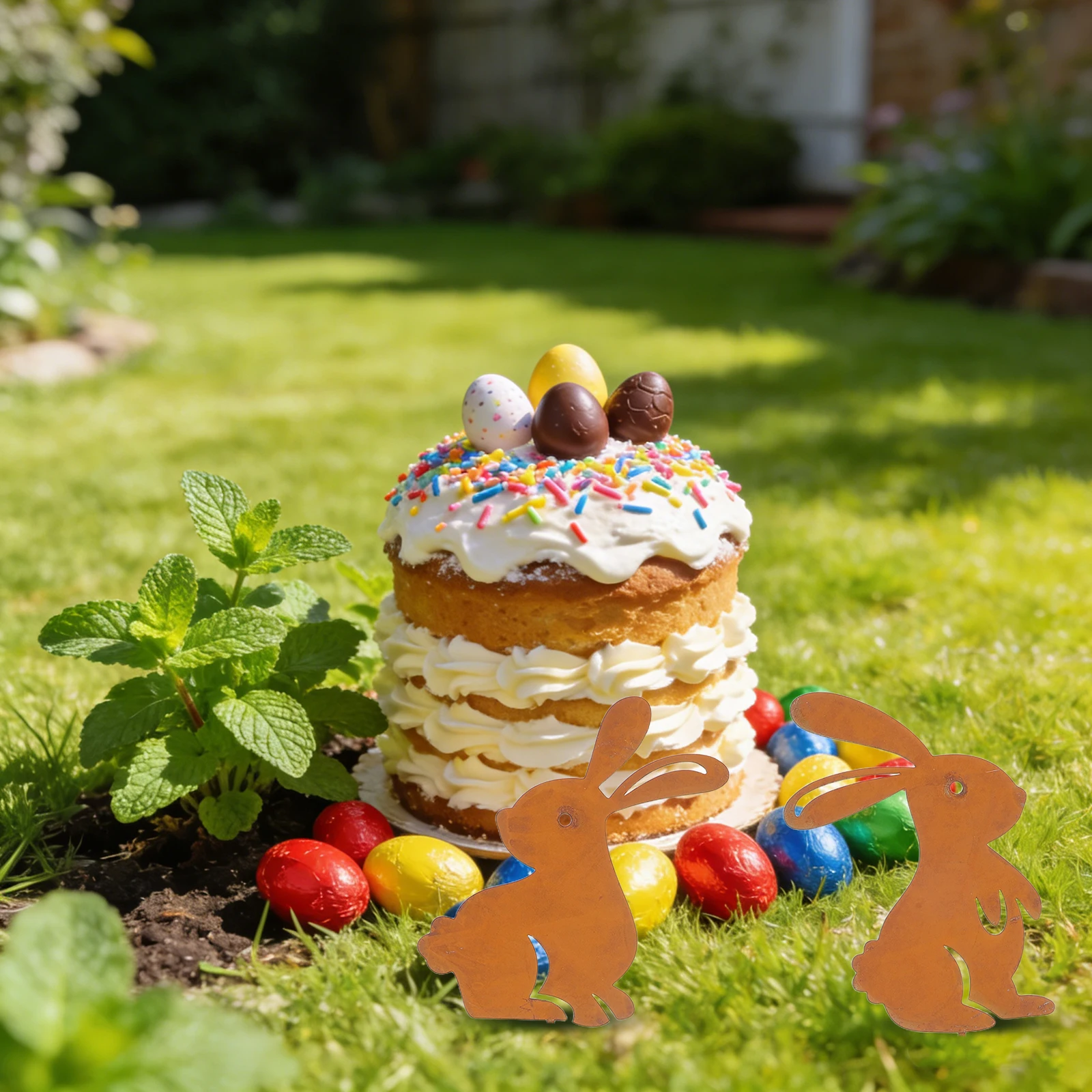 

2Pcs Metal Bunny Stakes Rustic Rabbit Silhouette Garden Yard Art Lawn Pot Stake Outdoor Decoration Bunny Stake for Plant Pot