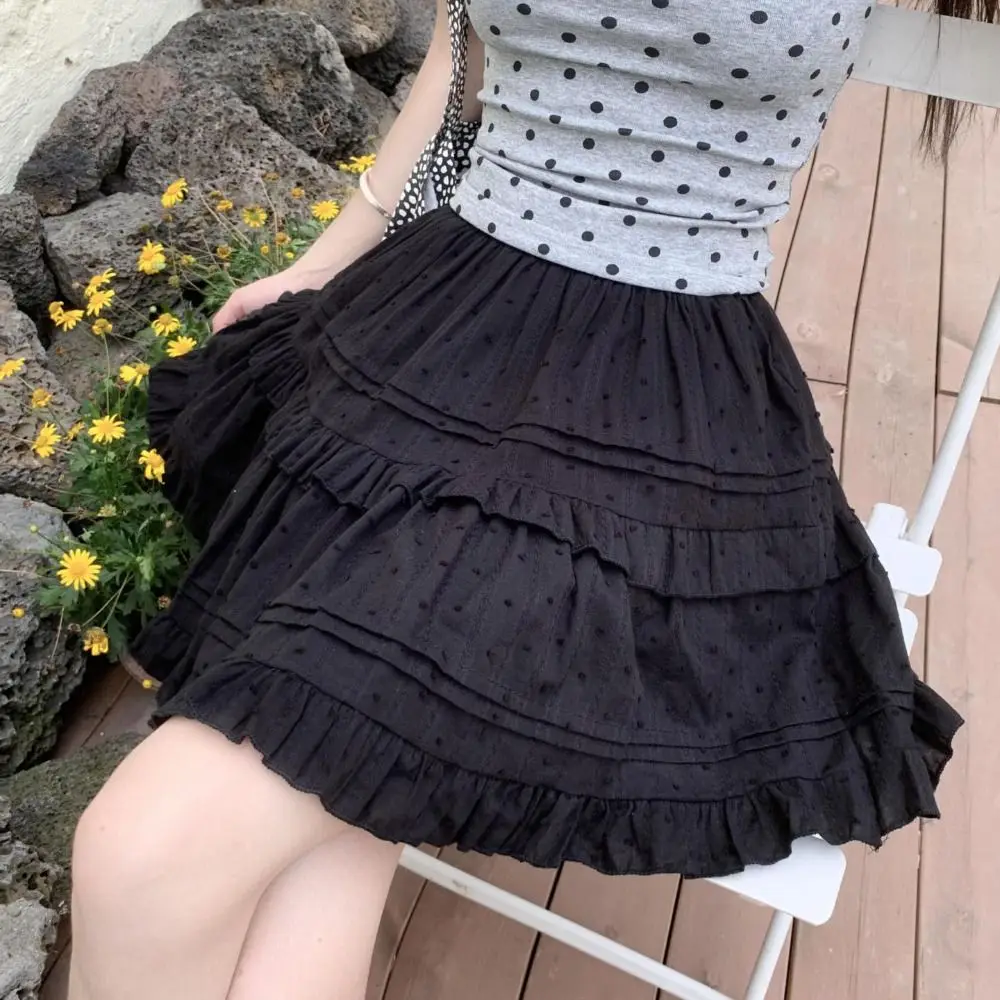 Minifalda con pantalones cortos de lunares Kawaii, falda acampanada escalonada de cintura alta con forma de pastel, Vestido corto, minifaldas plisadas para chica Preppy
