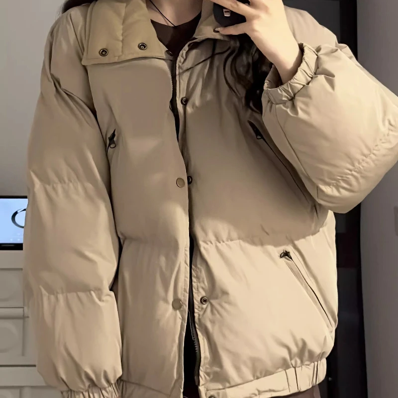 

Winter Thickened Cotton Coat for Women Long-sleeved Turn-down Collar Loose Oversize Parkas Casual College Style Short Female Top