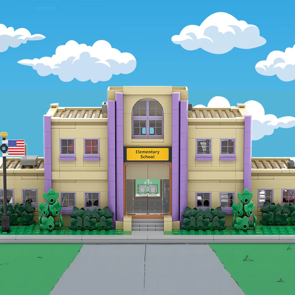 MOC Springfields Elementarys School Building Blocks  Baseball Card Shop Mole Tavern Bricks Assembled Toy for Children Gift