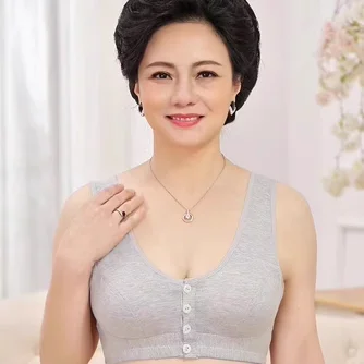 Spring Summer New Thin Cotton Wireless Comfortable Breathable Mid-aged Mom Underwear Large Size Front Buckle Women's Bra