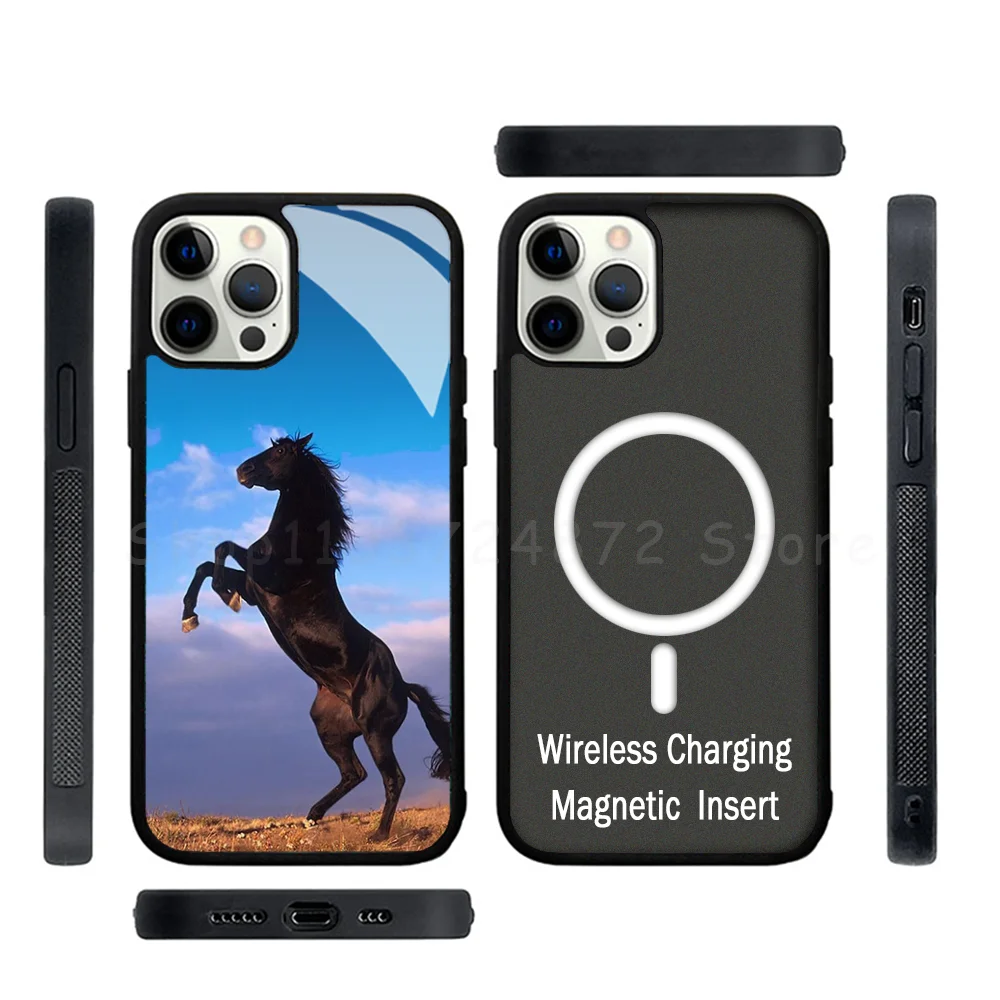 Hot Galloping Horse Phone Case Strong Magnetic For IPhone 15 14 13 Pro Max Mini Alex Mirror For Magsafe Wireless Charging Cover