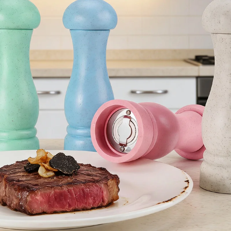 Molinillo Manual de Pimienta y Sal de Paja de Trigo Ajustable para Cocina, Comedor, Bar y Uso Diario en la Cocina