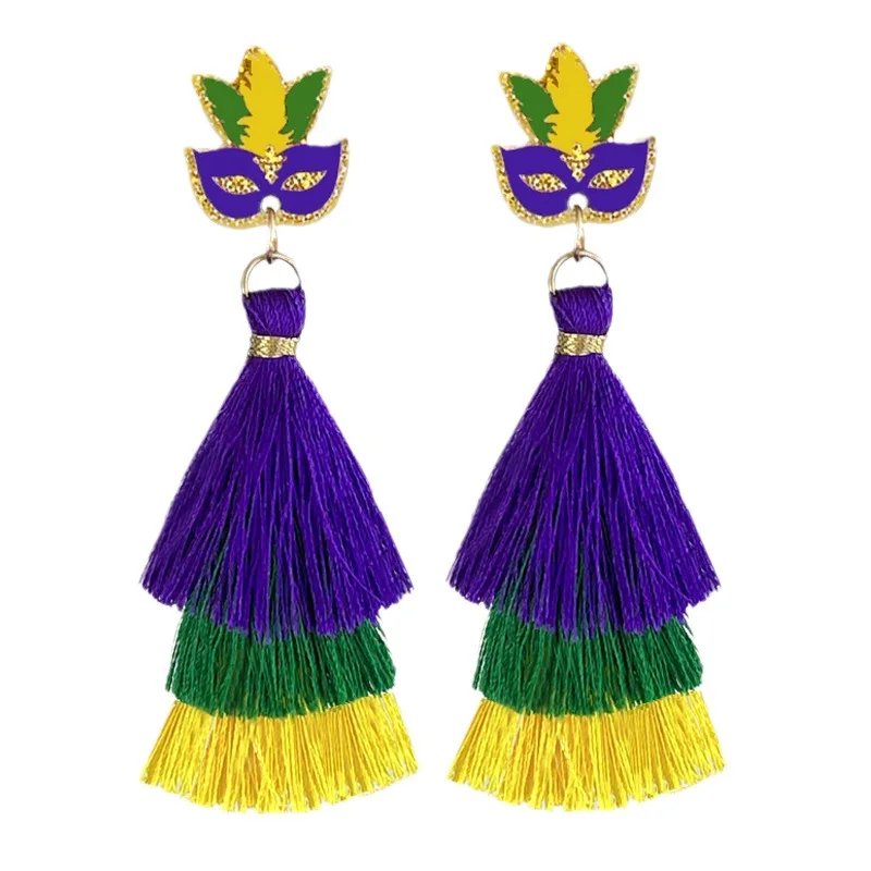 New Carnival Earrings Festival Atmosphere Multi Material Earrings Sparkling Flaps Tassel Earrings Shining Beads Feathers Earring