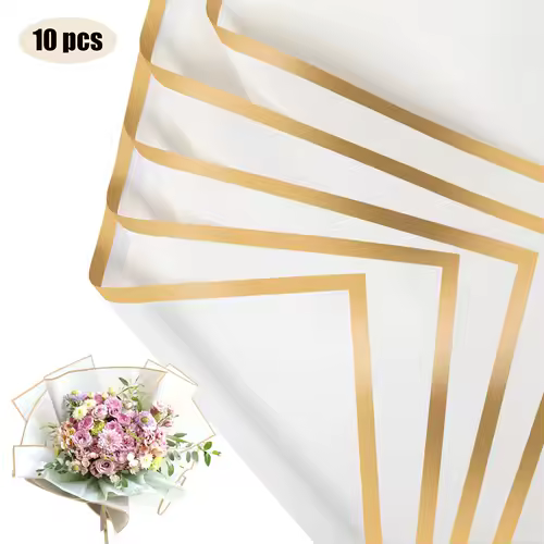 10 Sheets Flower Wrapping Paper with Golden Edges, Waterproof Bouquet Packaging - Ideal for DIY Weddings & Birthdays - Image 18