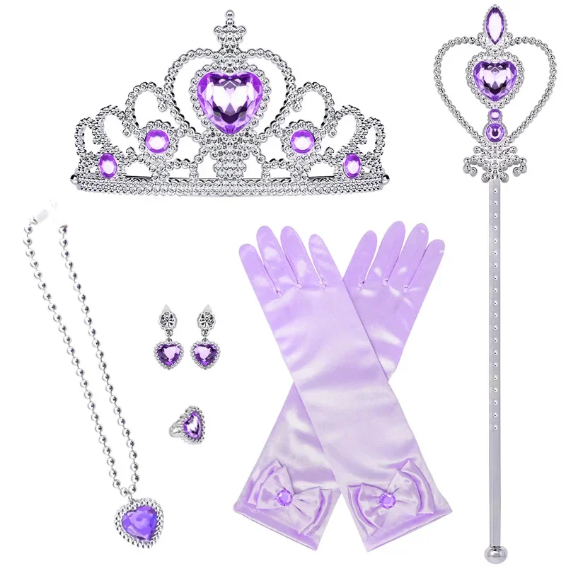 Princess Dress Up Accessories Girls Glove Crown Ring Earring Necklace Wand Birthday Gifts for Kids Party Supplies