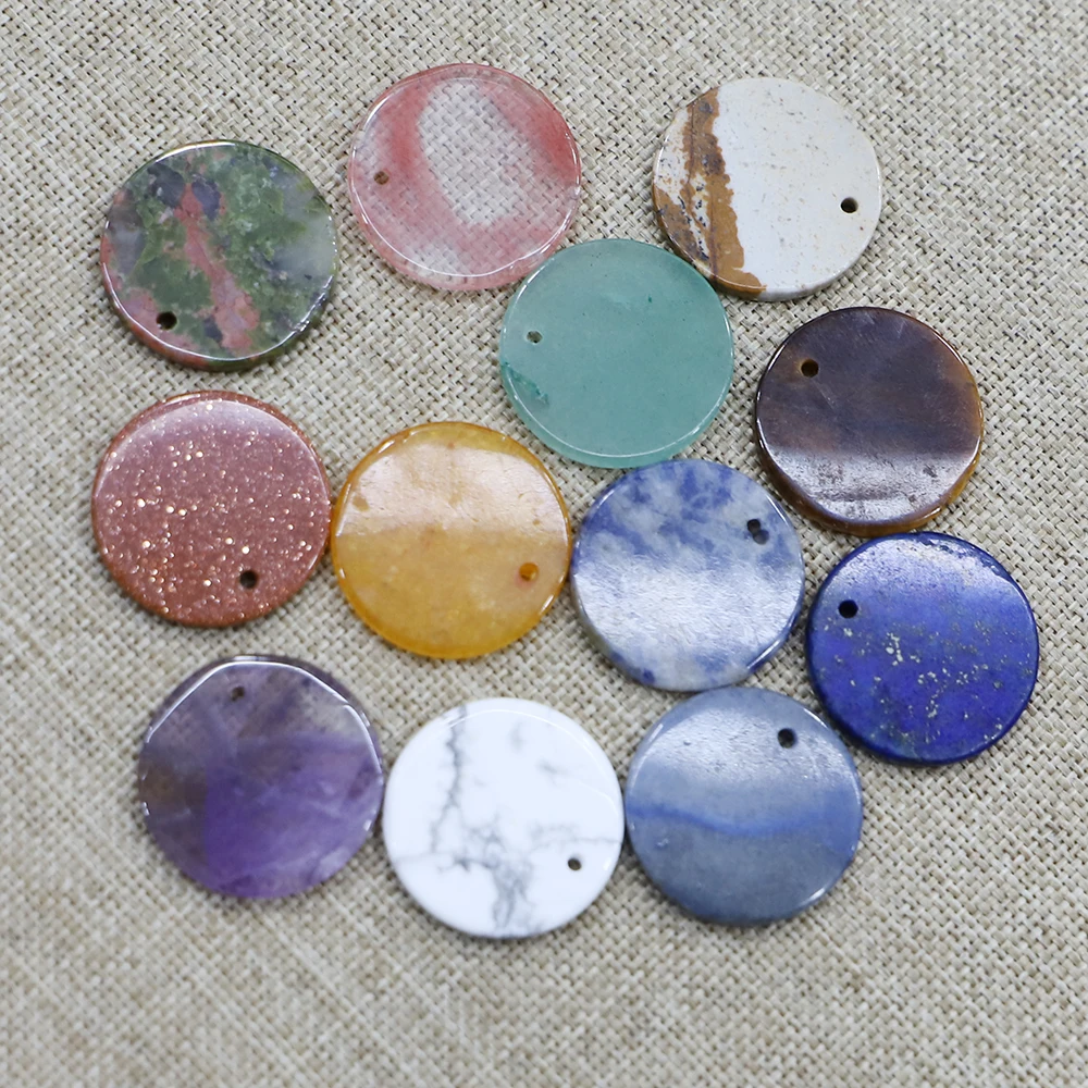 Free Shipping 18mm Natural Stone Cabochon Pendant Round Flat Patch Charm Necklace Earring Ornament Accessories Wholesale 13P/Lot