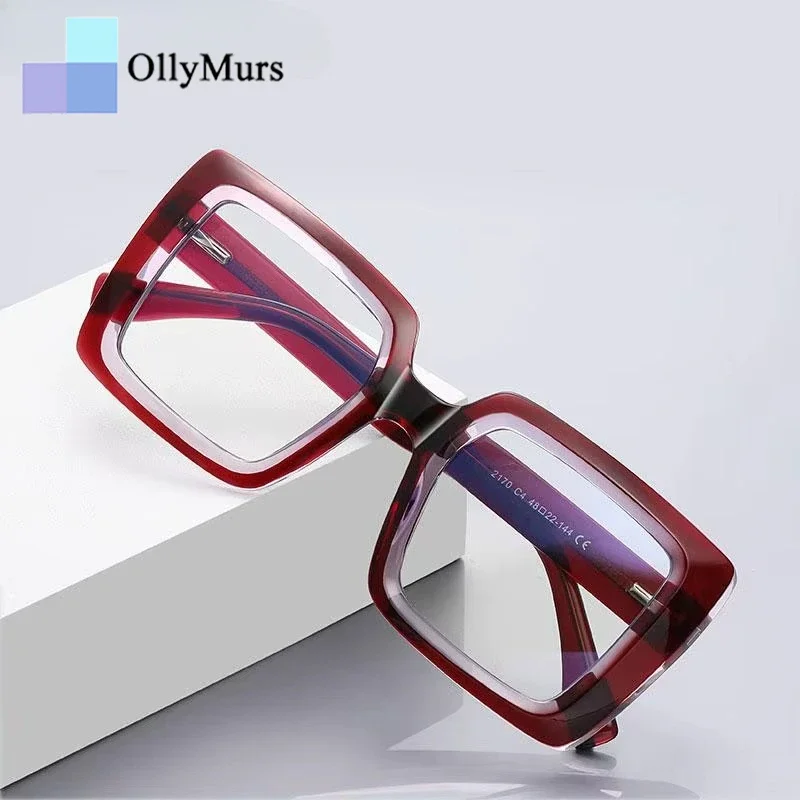 

Очки OLLYMURS с увеличенными квадратными оправами, защищающие от синего света, модные, с пружинными шарнирами, оптические, для зрения по рецепту