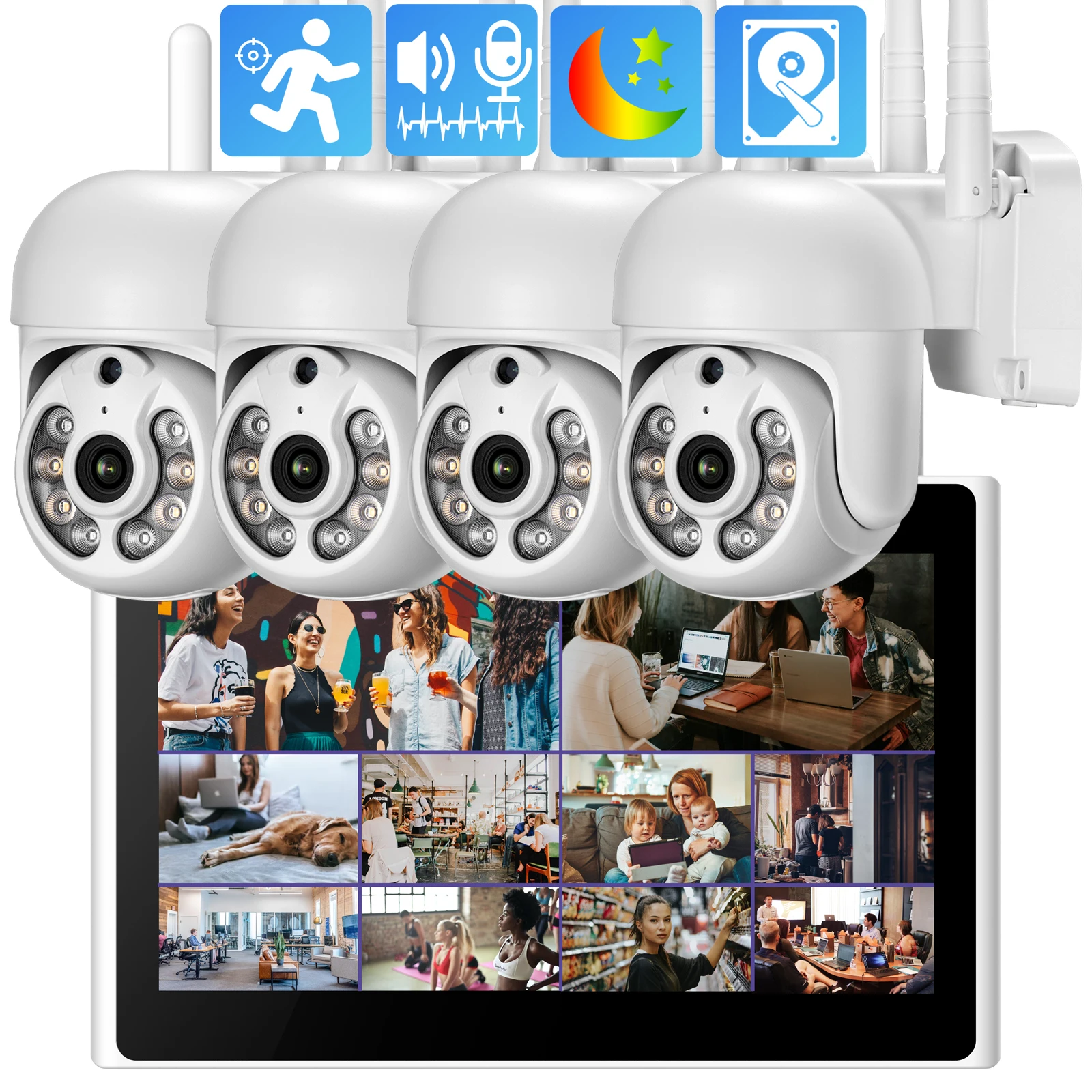 WiFi PTZ Security Auto Track Camera System 10CH 10.1