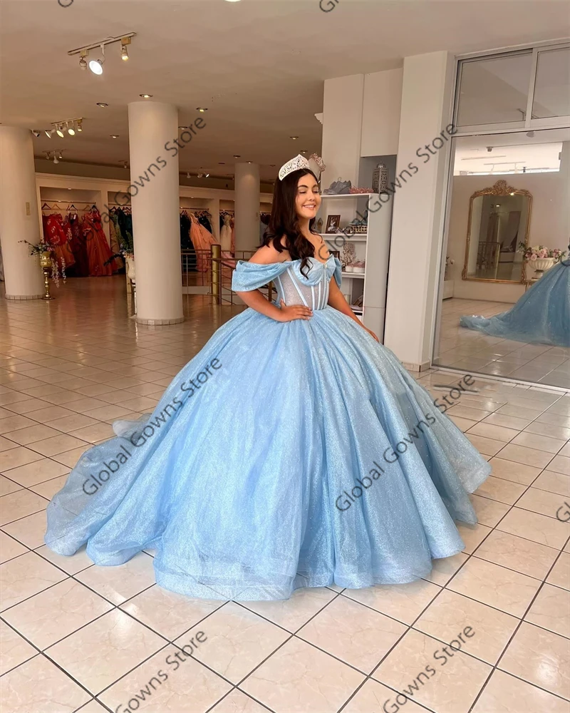 Мексиканское платье Quinceanera с синими бусинами, бальное платье с открытыми плечами, платье для дня рождения, платья принцессы, милые 15, 16, по индивидуальному заказу