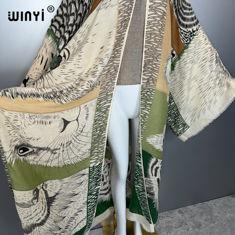 WINYI-cárdigan kimono con estampado bohemio para mujer, trajes de playa para cubrir Bikini, vestido de sensación de algodón, caftán musulmán abaya de lujo de Dubái