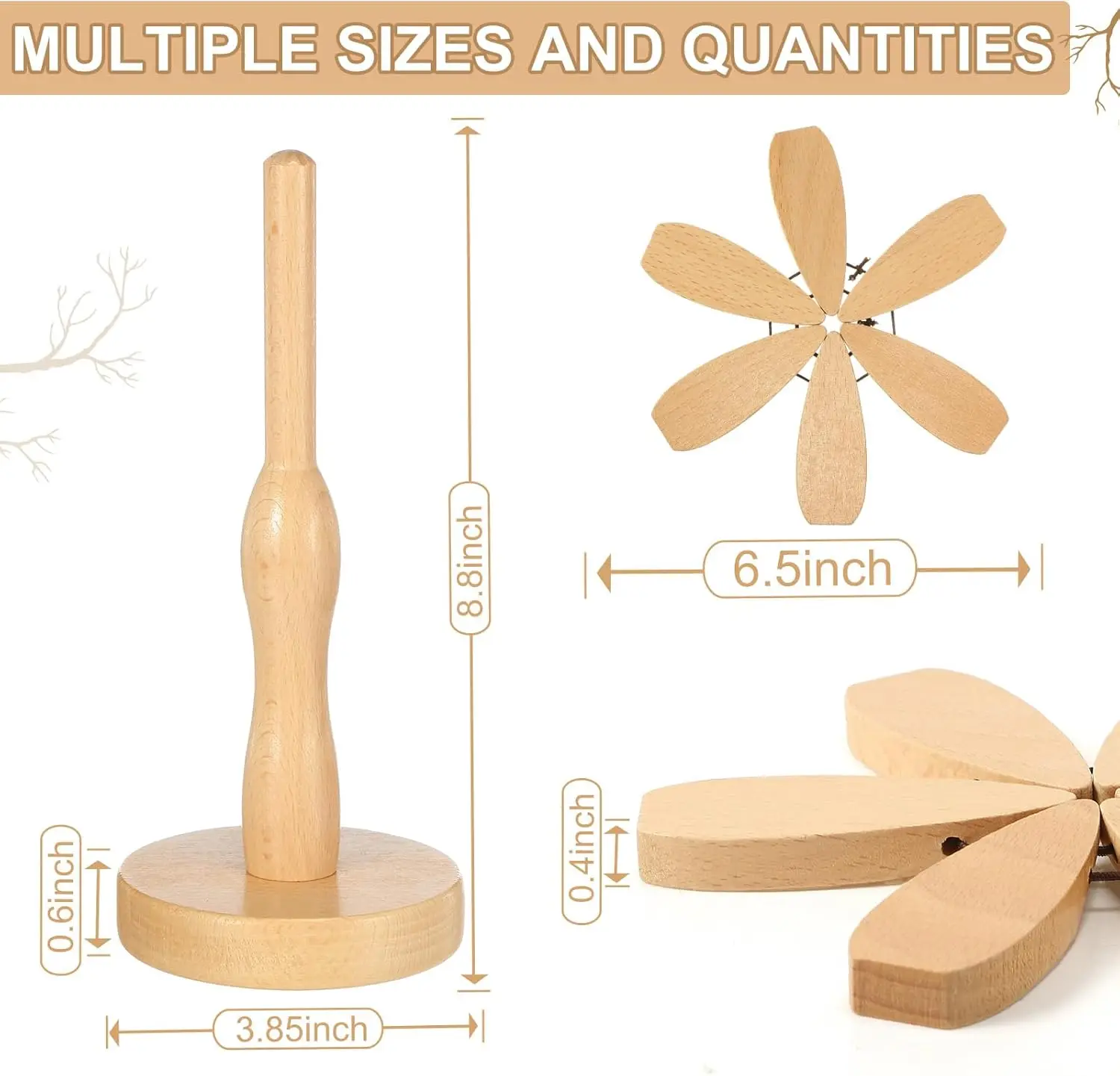 

3 Sets 12 Pcs Wood Trivets for Hot Dishes and Pans, Tree Shaped Trivets with 3 Stands, Foldable Wooden Pad Mat