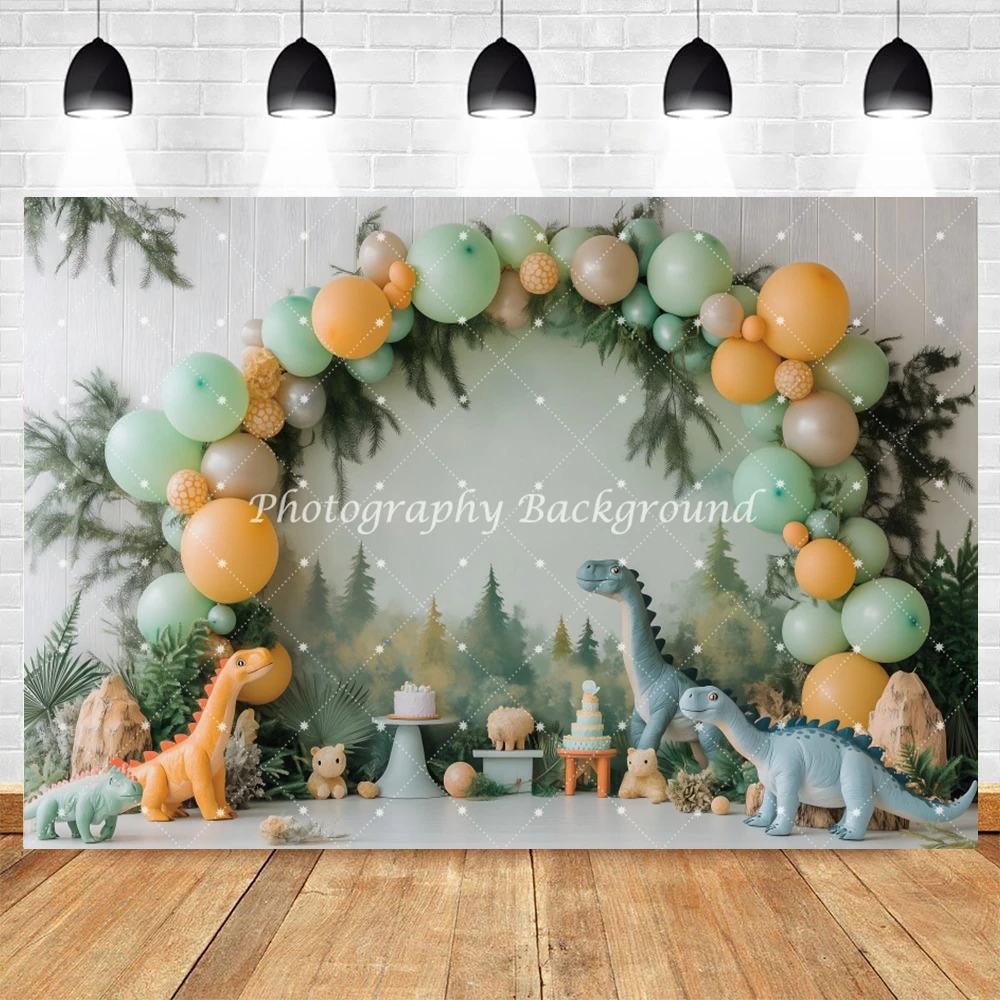 Arch Balloons Cute Dinosaur Bithday Party Photography Background Baby Shower Baby 1st Portrait Cake Smash Decor Photo Backdrop
