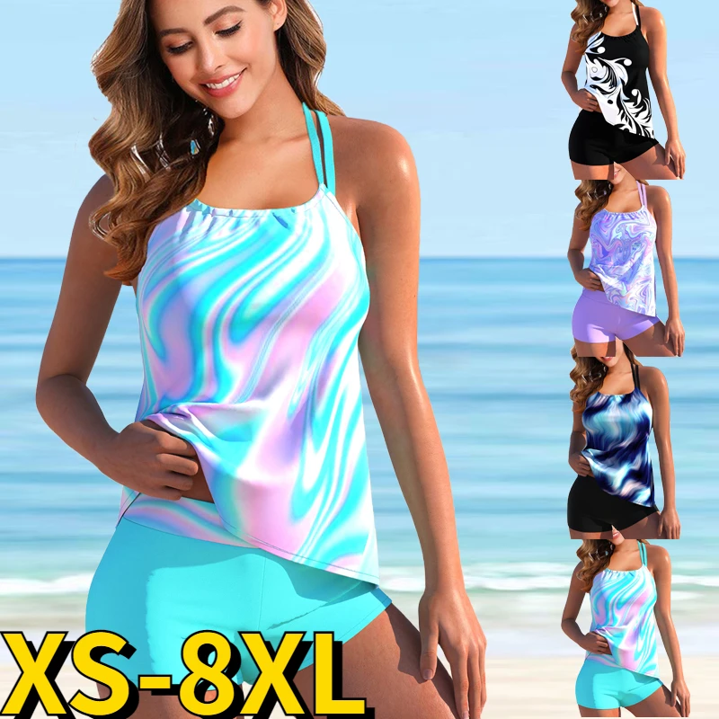 

2022 Abstract Printing Tankini Swimsuits Swimwear Women High Waist Swimsuit Female Two Piece Set Bathing Suit Summer Beach Wear