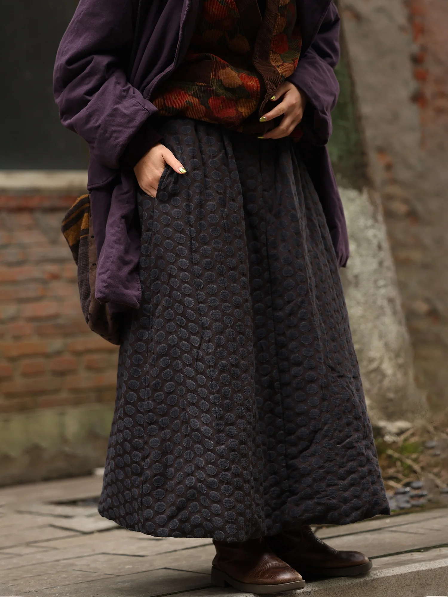 

Pure Cotton Polka Dot Embroidered f Skirt Retro Sle Women's mid Waist A-Line Skirt Casual Cotton Fabric Gingham Cheere...