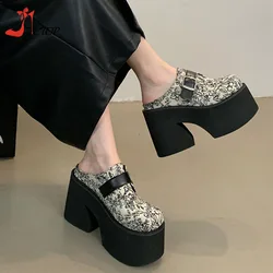 Punk Style Platform Slippers Women Chunky Heeled Sandals Summer Design Thick Bottom Closed Toe Mule Shoes Big Size 41 42