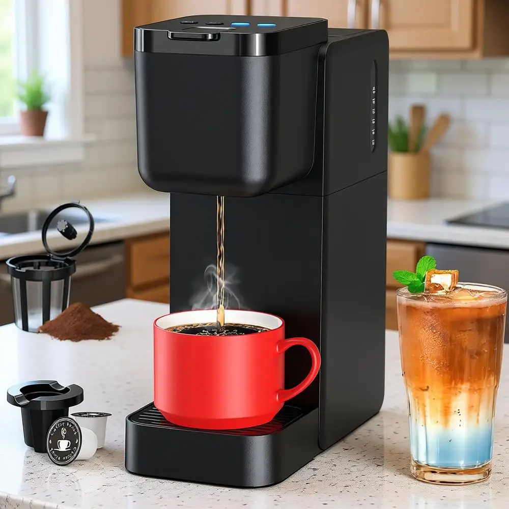 

Кофеварка для одной порции, K-Cup, для молотого кофе и чая, горячий и холодный кофе, насыщенный вкус, объем 6-16 унций, компактная, черная 2.0