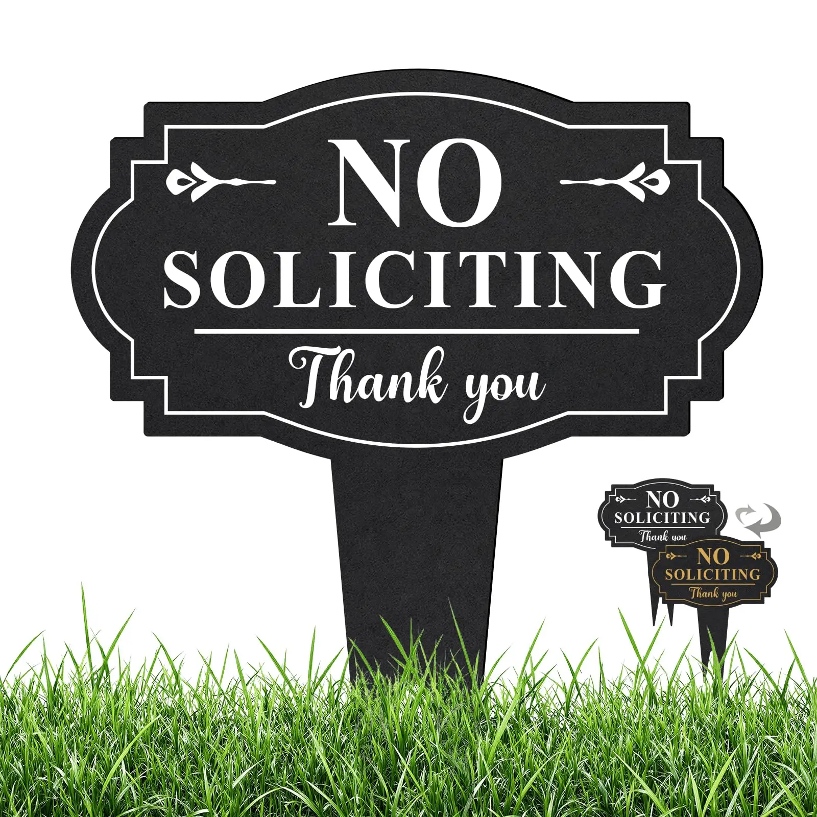 No Soliciting Yard Sign Double Sided Reflective Metal Sign for House Front Yard, Waterproof Aluminum Outdoor Garden Stake Plaque