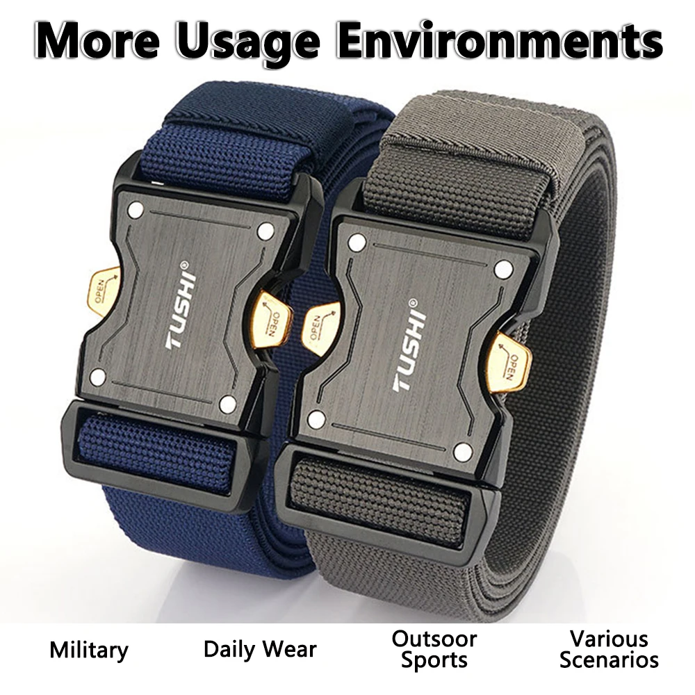 TUSHI New Nylon Braided Tactical Belt Men's Outdoor Quick Release Buckle Military Belt Casual Training Hunting Golf Trouser Belt