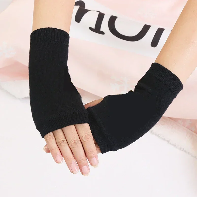 Women Black Short Fingerless Gloves Men Oversleeve Arm Warmer Unisex Sport Outdoor Gloves Elbow Mittens Stretch Winter Mittens