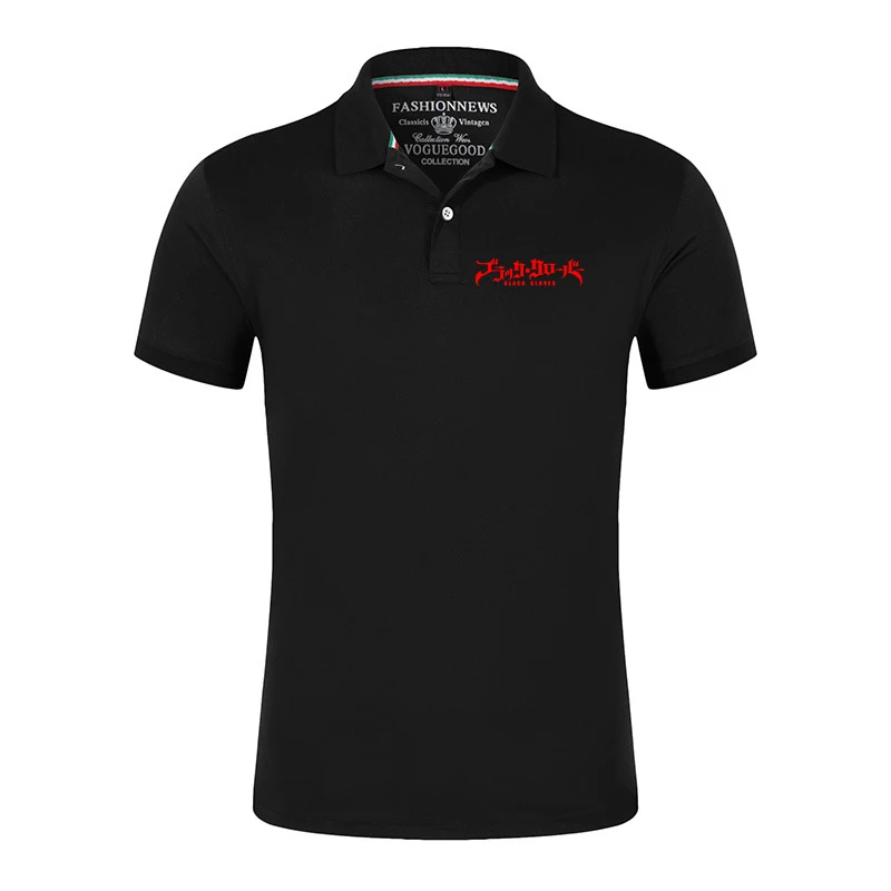 2025 Summer Man's Black Clover Asta Print Regular New Style Solid Color Popular Leisure Pullover Short Sleeve Polo Shirt