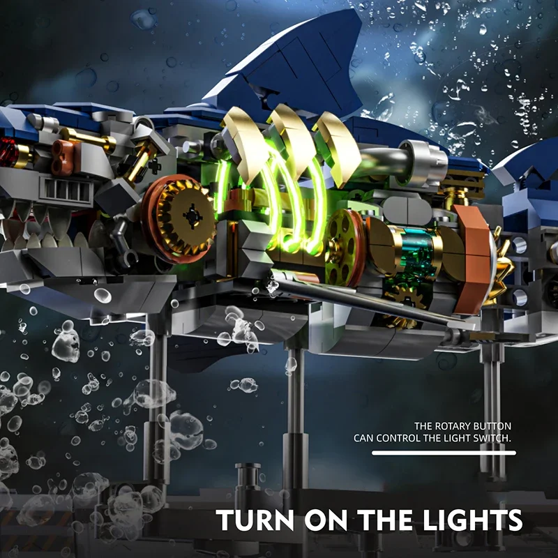 مكعبات بناء القرش التقنية الميكانيكية سلسلة المحيط نموذج متحرك MOC هدية تعليمية للبالغين والأطفال هدايا العيد