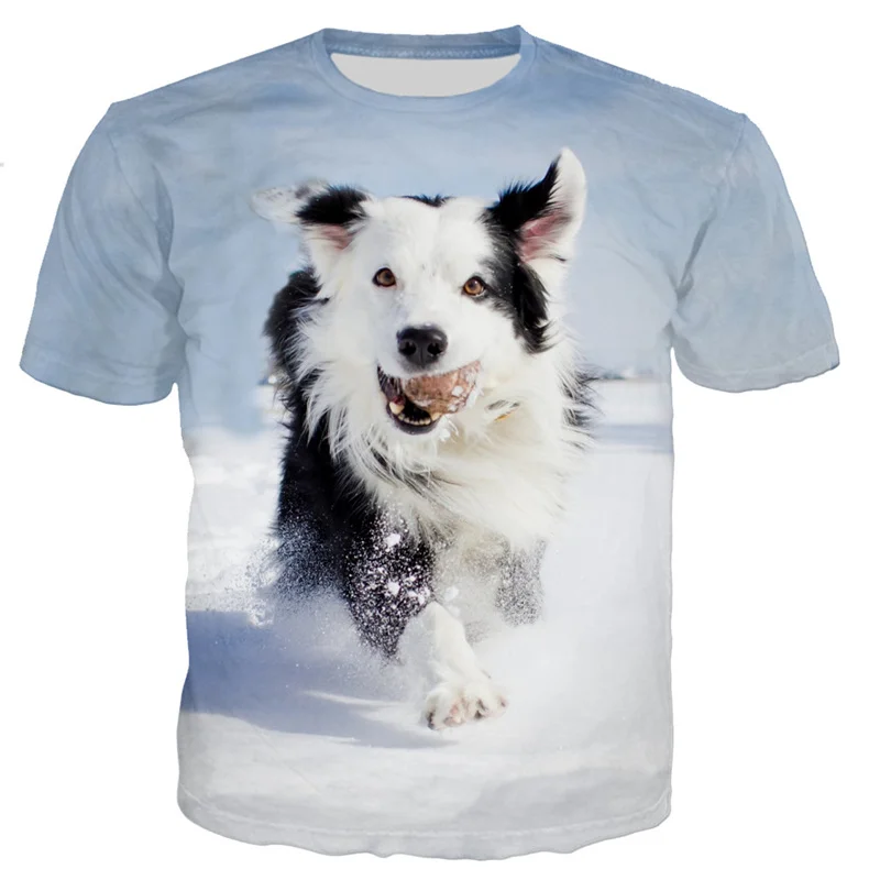 Fashion Cool Summer T Shirt Men Border Collie 3D Print T-shirts Casual Style Short Sleeves Streetwear Tops Clothing Dropshipping