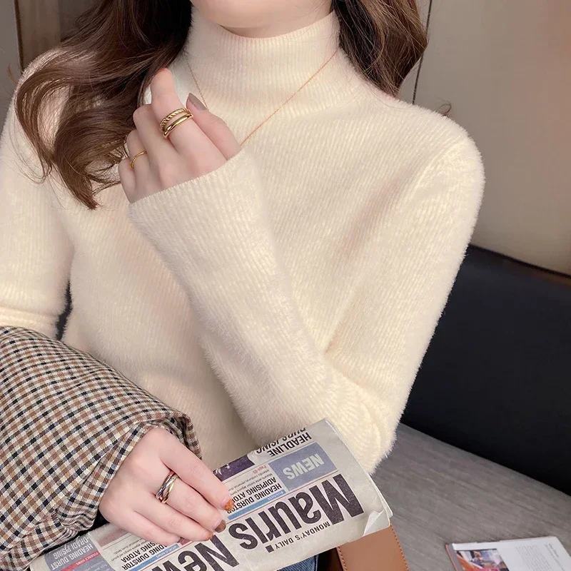 Autumn Winter Thick Sweater Women Knitted Ribbed Pullover Sweater Long Sleeve Turtleneck Slim Jumper Soft Warm Pull Femme 2024