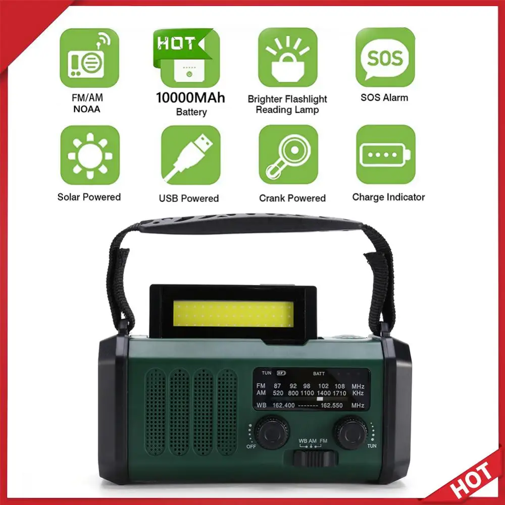 

Светодиодный аварийный радиоприемник с фонариком и лампой для чтения, 10000 мАч, солнечное зарядное устройство, зарядка Type-C, солнечное аварийное радио, сигнализация SOS