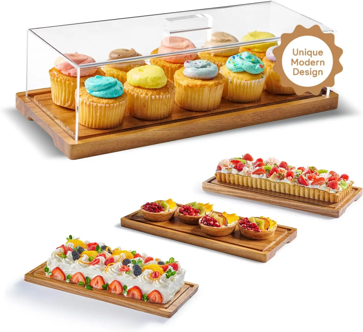

Acacia Wood Cake Display with Lid - Versatile Dessert Stand & Charcuterie Board, 15 x 6.25 Inch