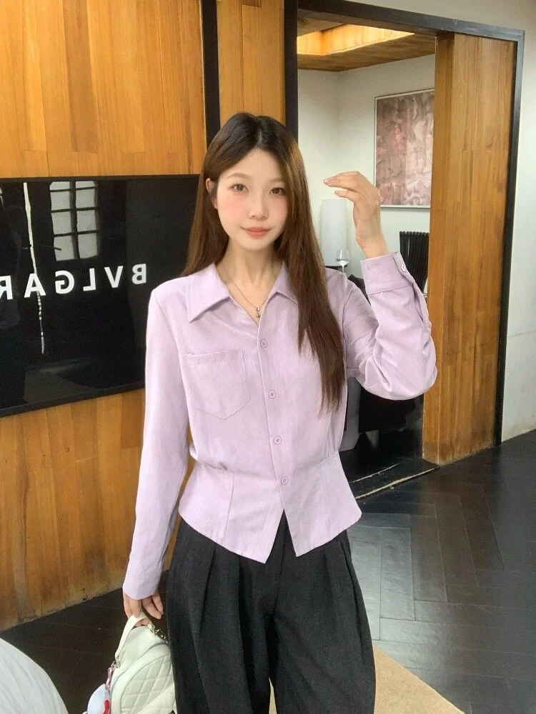 

Фиолетовая укороченная куртка с эффектом утяжки на талии для женщин больших размеров, весенняя коллекция, дизайнерская модель, элегантный топ