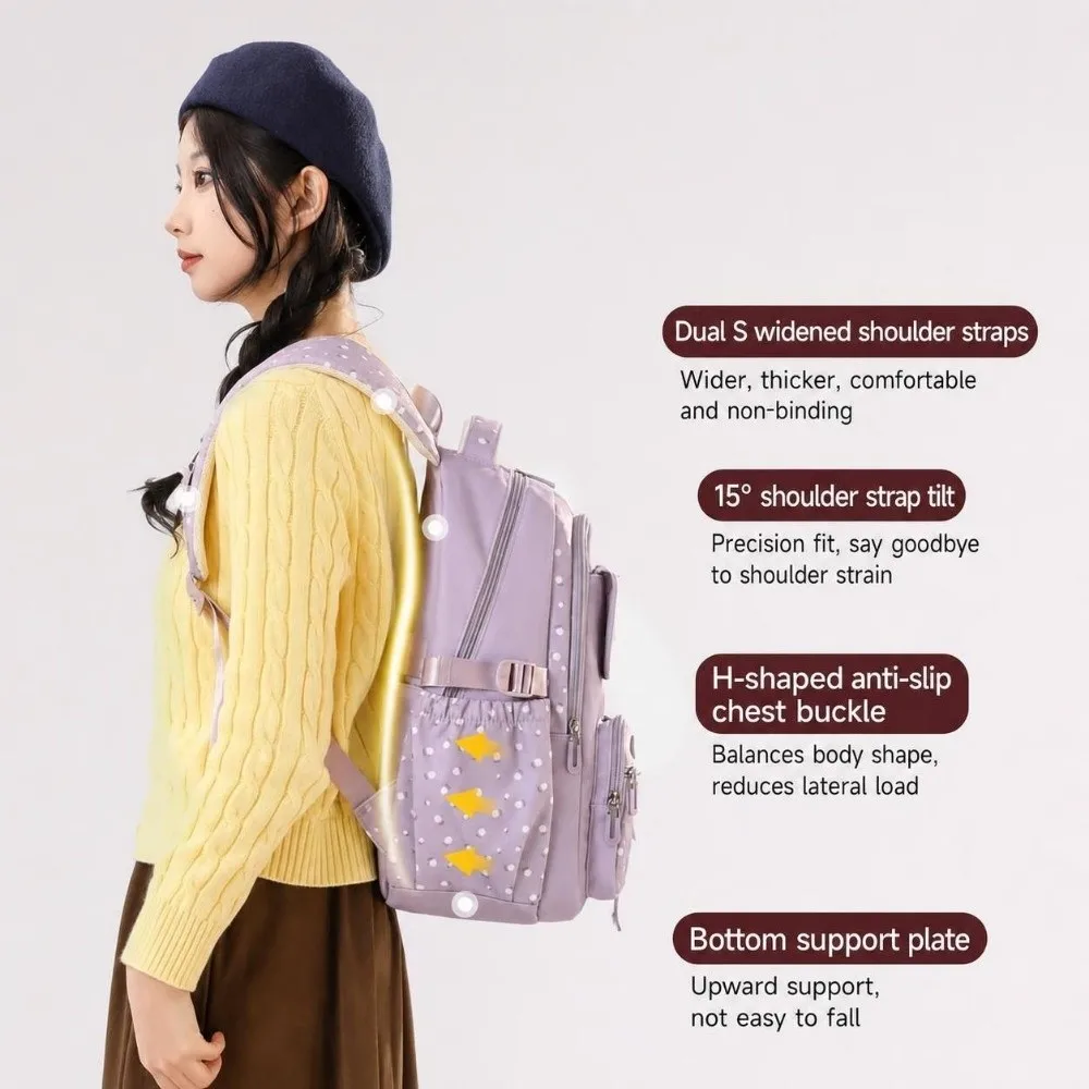 Durable Multicolor Bowknot Backpack Large Capacity Lightweight School Bag 3D Bowknot Flower Printed Shoulder Bag Girl