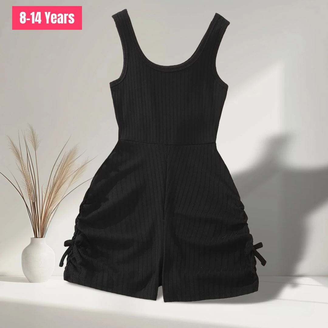 2024 Big Girls Jumpsuit Sleeveless Summer Fashion Trendy Solid Color Romper Kids Girl Clothing 8 9 10 11 12 13 14Y Overalls