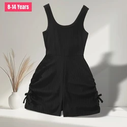 2024 Big Girls Jumpsuit Sleeveless Summer Fashion Trendy Solid Color Romper Kids Girl Clothing 8 9 10 11 12 13 14Y Overalls