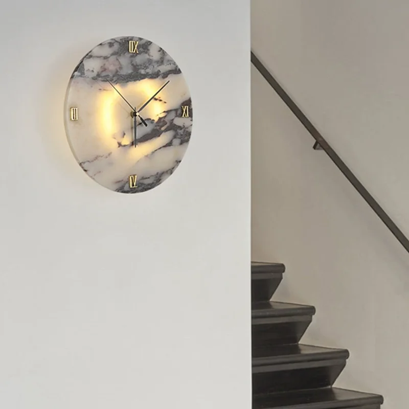 Nordic personalized clock design marble living room wall lamp postmodern light luxury model room foyer living room study lamp