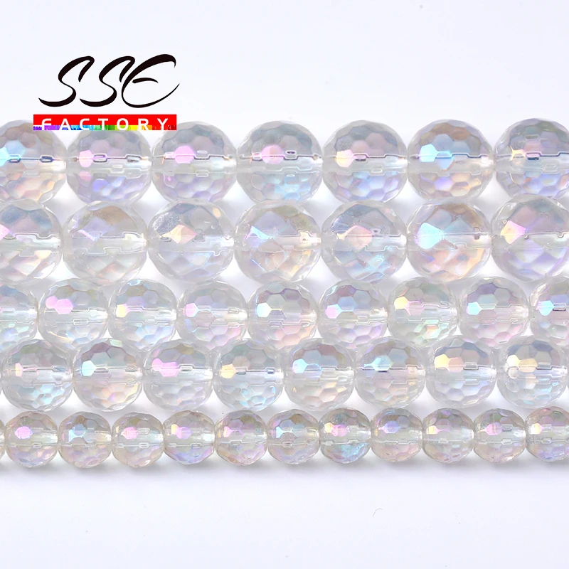 AB Faceted Moonstone Grystal Quartz Beads For Jewelry Making Round Loose Spacer Beads Diy Bracelets Necklace 4 6 8 10 12mm 15