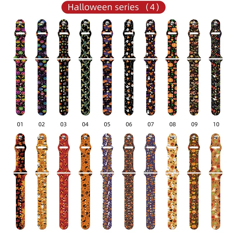 Halloween Printed Silicone Strap for apple Watch Ultra 49mm S9 8 (45mm 44mm 42mm 41mm 40mm 38mm) Creative Replacement Watchband