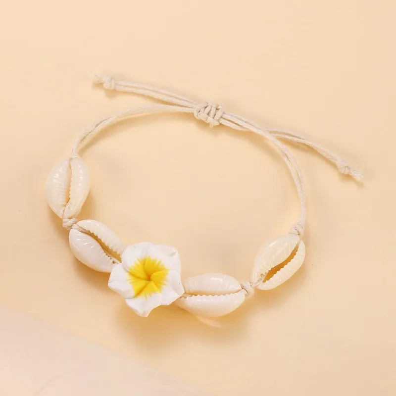 Bohemian style handmade woven seashell anklet flower woven rope children\'s style anklet jewelry, beach favorite