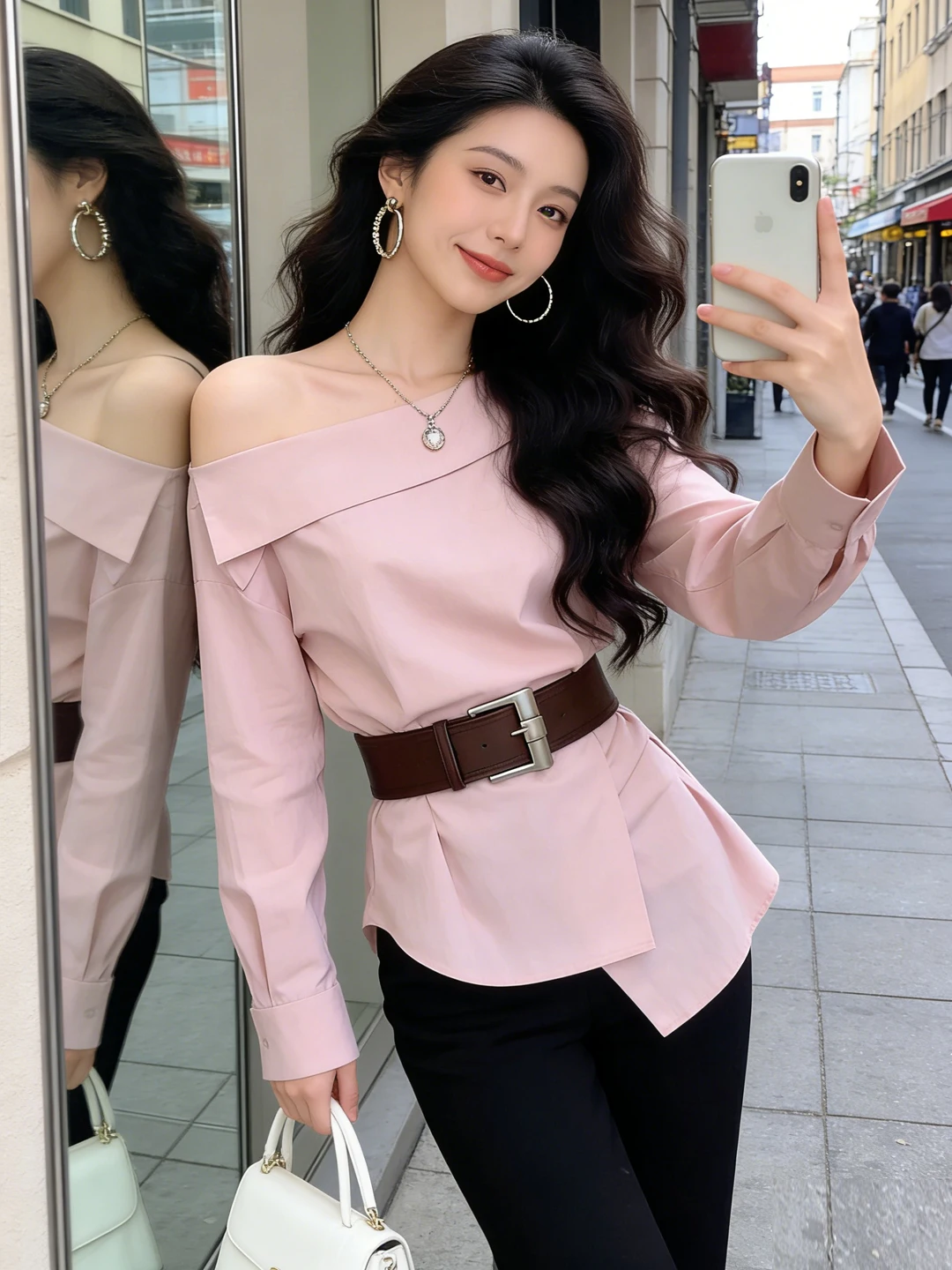 

Элегантная женская блузка с асимметричным плечом и приталенным силуэтом, весна 2026, новый дизайн, французский стиль, смесь хлопка и полиэстера, длинный рукав