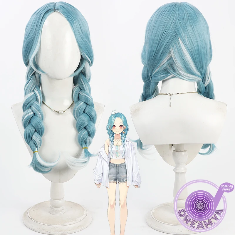 

Парик для косплея Shiranami Ramune Vtuber, сине-белый плетеный термостойкий синтетический волос, вечерние ролевые игры на Хэллоуин + бесплатная шапочка для парика