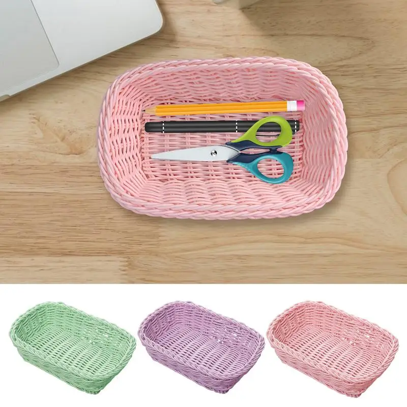 Small Woven Basket Waterproof Bread Serving Tray Solid Color Kitchen Fruit Organizer Small Kitchen Storage Container for fruits