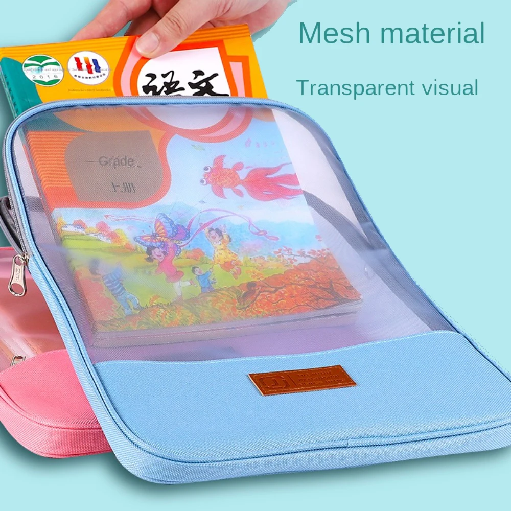 Nylon Mesh Mesh Zipper Pouch Bag Transparent Multifunctional Document Bag Portable A4 Data Storage Bag School Office Supplies