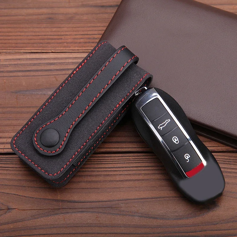 

Leather Car Remote Key Case Bag Cover Shell For Cayenne Panamera Macan Boxster Cayman 718 911