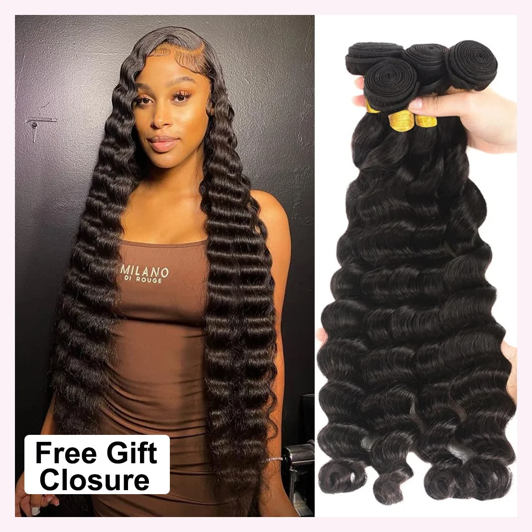 

15A Loose Deep Wave Human Hair Bundle Peruvian Raw Virgin Hair 32 Inch Loose Wave 1/3 Bundles Weave Hair Extensions