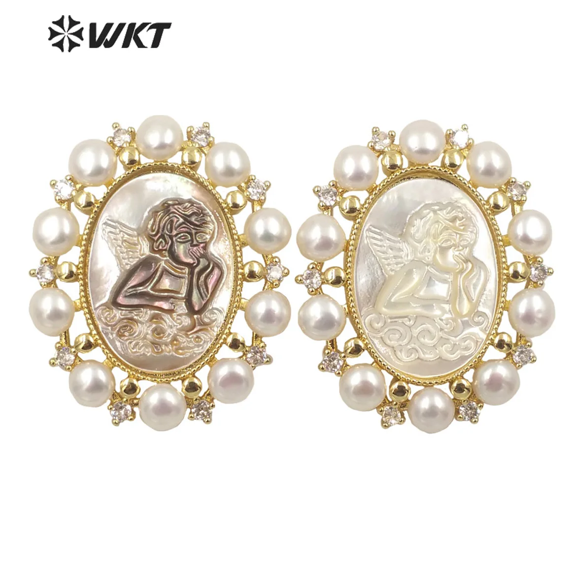 

WT-JP276 Wholesale Fashion Gold Bezel Religious Micrpave Setting Shell Oval Shape Pearl Charm Pendant Women Gorgeous Royal Style