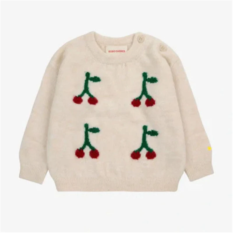 Pre-sale  2024 AW Winter Clothes BC Brand Kids Tops Keep Warm Unisex Jumper Cartoon Cherry Print Knit Sweaters and Cardigans